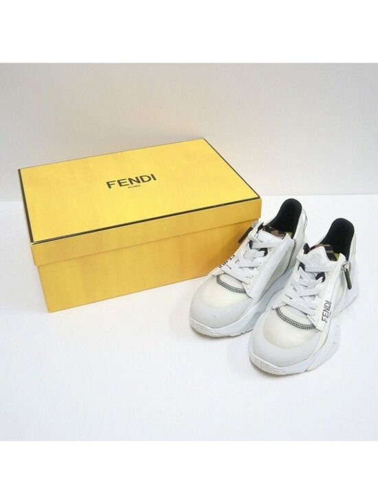 Fendi Shoes - Fendi Flow Cut Sneakers Synthetic Fiber Leather White Black 36 X
